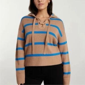 NEW Everlane The Lace-Up Smock Sweater Chestnut Blue Stripe Wool cotton blend XS